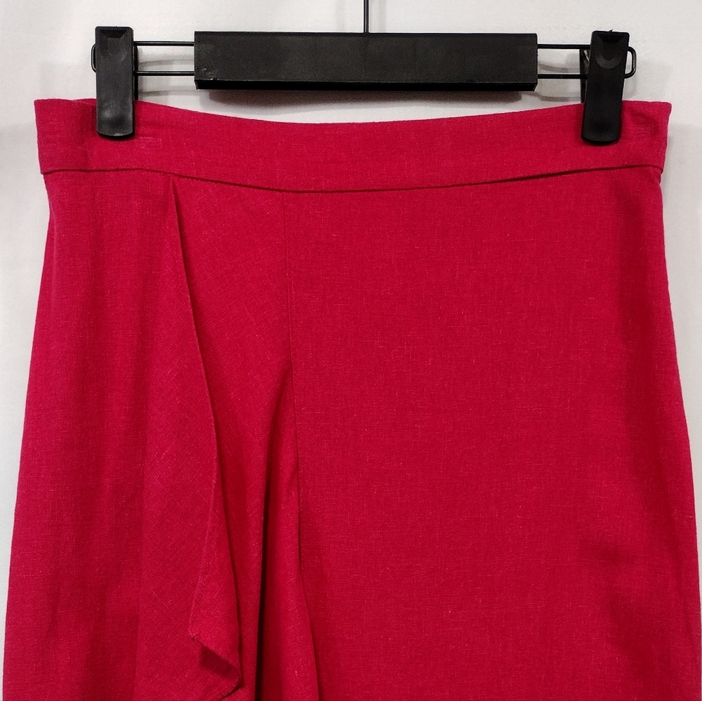 Zara Cerise Linen Ruffle Front Pencil Skirt Women's  S Pink Office Career Casual - Picture 3 of 10